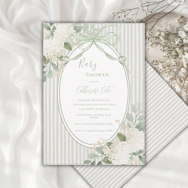 Invitation Hydrangeas Floraux Vert Sauge Bébé Fantaisiste I (Créateur téléchargé)