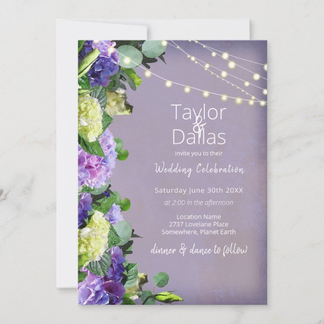 Invitation Hydrangeas Ivoire & Violet | Mariage Violet (Devant)