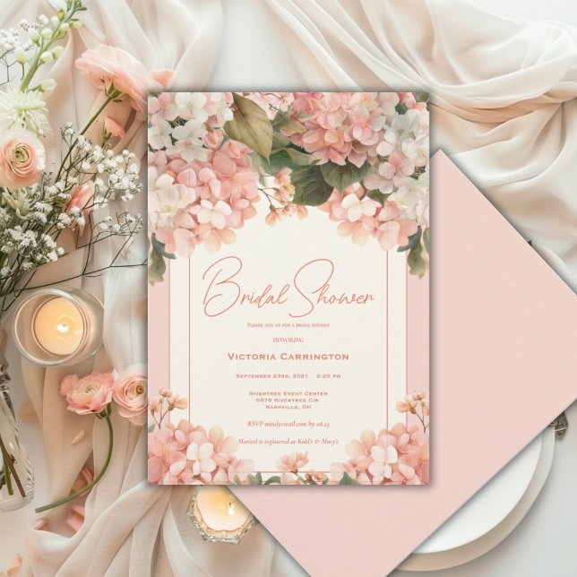 Invitation Hydrangeas Pêche Aquarelle Moderne Mariage (Créateur téléchargé)