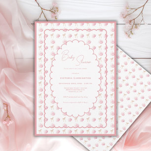 Invitation Hydrangeas roses et rubans Élégant Shower de bébé