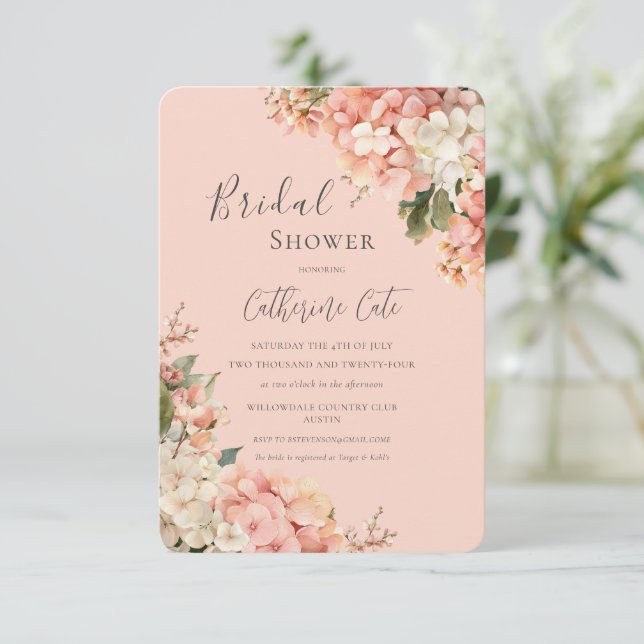 Invitation Hydrangeas Roses Fête de Mariage (Debout devant)