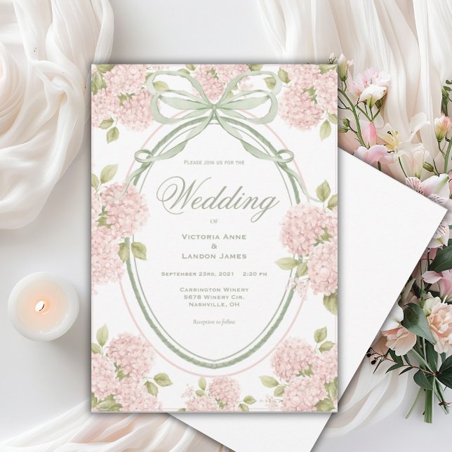 Invitation Hydrangeas Roses Ruban Mariage Vintage Élégant (Créateur téléchargé)