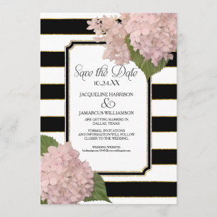 Invitation Hydrangeas Sauver la Date Photo Large Rayure Or