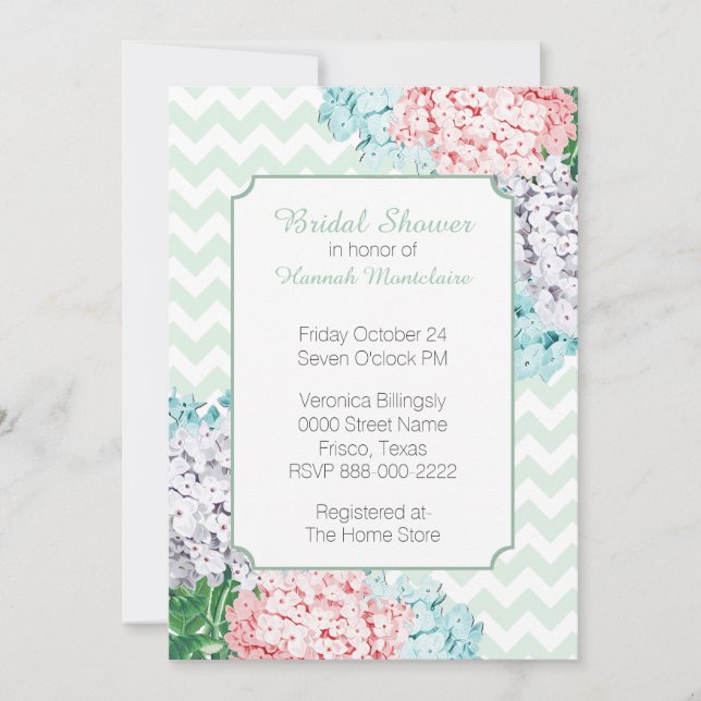 Invitation Hydrangeas sur l'invitation Chevron Bridal Shower (Devant)