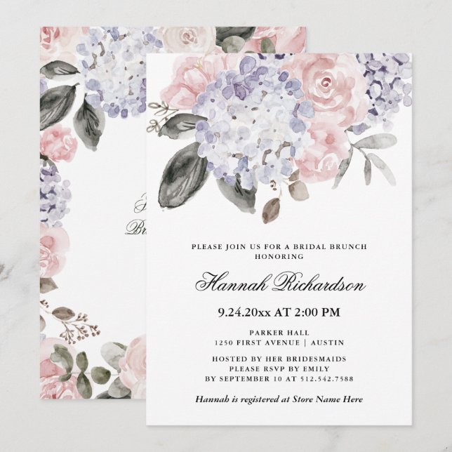 Invitation Hydrangeas vintages | Brunch nuptial (Devant / Derrière)