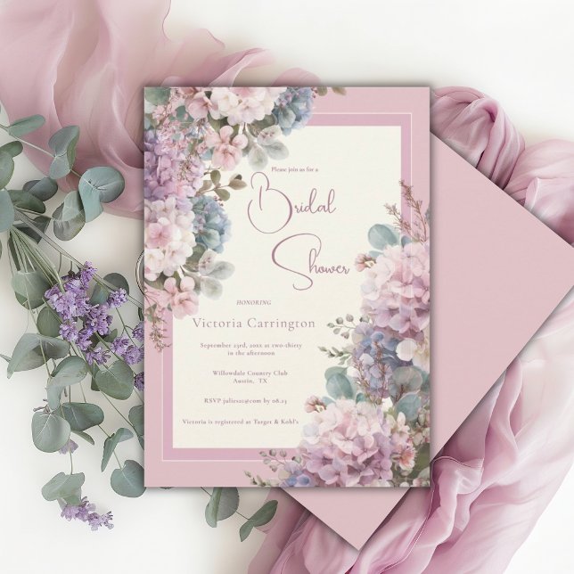 Invitation Hydrangeas Violettes Élégant Shower de Mariée (Créateur téléchargé)