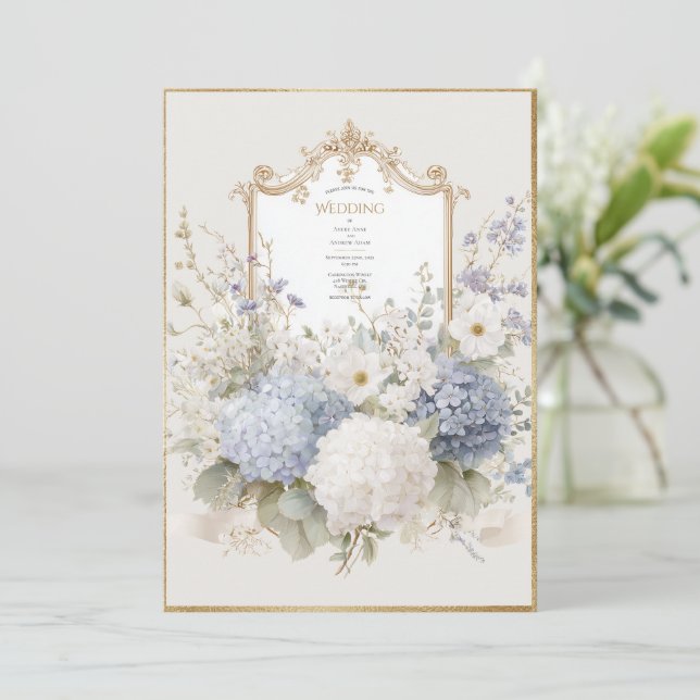 Invitation Hydrangeas Violettes Élégantes Mariage Vintage (Debout devant)