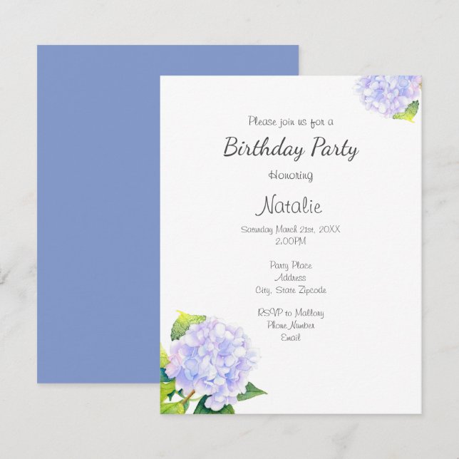 Invitation Hydrangée (Devant / Derrière)