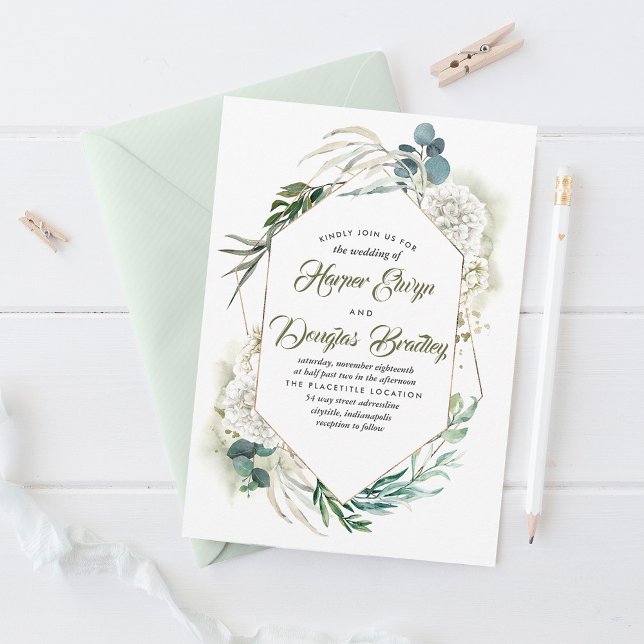 Invitation Hydrangée blanche et verdure Mariage Floral modern (Créateur téléchargé)