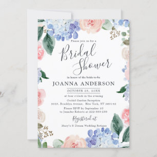 Invitation Hydrangée bleu foncé rose roses Fête des mariées