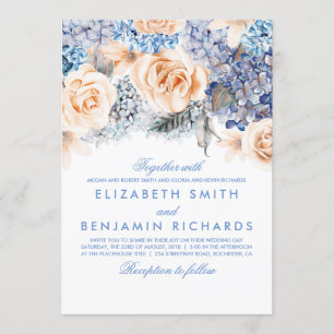 Invitation Hydrangée bleue et fleurs de bracelets - Mariage f