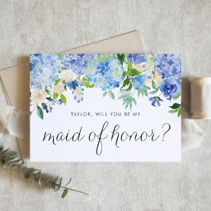 Invitation Hydrangée bleue et Rose ivoire Floral Maid of Hono