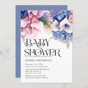 Invitation Hydrangée   Lilies Floral   Baby shower aquarelle