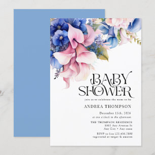 Invitation Hydrangée   Lilies Floral   Baby shower aquarelle