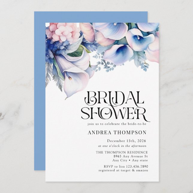 Invitation Hydrangée | Lilies Floral | FÊTE DES MARIÉES (Devant / Derrière)