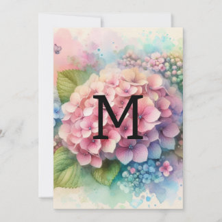 Invitation Hydrangée rose monogramme