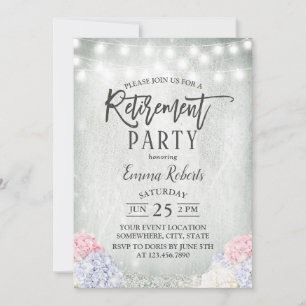 Invitation Hydrangée Rustique Floral String Lights Retirement
