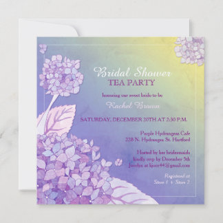 Invitation Hydrangée violette Fête des mariées Tea Party
