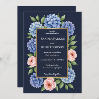 Invitation Hydrangées bleu pâle rose pastel mariage