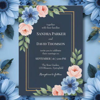 Invitation Hydrangées bleu pâle rose pastel mariage