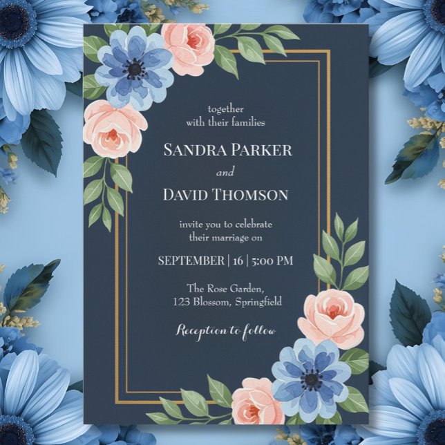 Invitation Hydrangées bleu pâle rose pastel mariage (Créateur téléchargé)