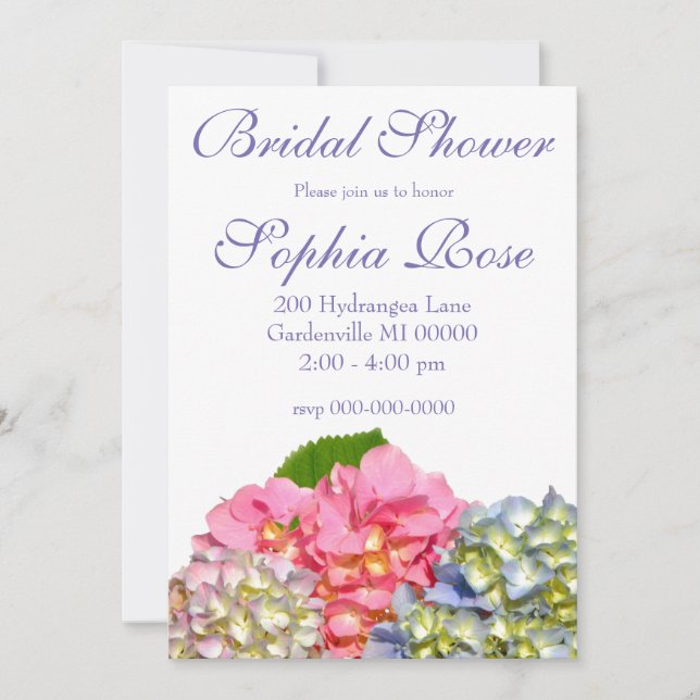 Invitation Hydrangées florales rose pâle bleu jaune vert (Devant)