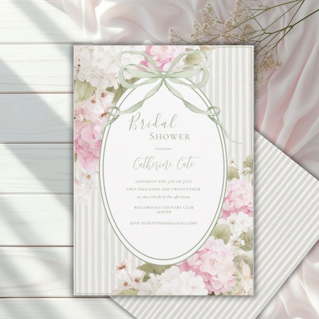 Invitation Hydrangees roses blancs Shower de mariage vert sau (Créateur téléchargé)