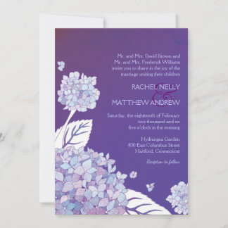 Invitation Hydrangées violettes dans le Mariage du coucher de