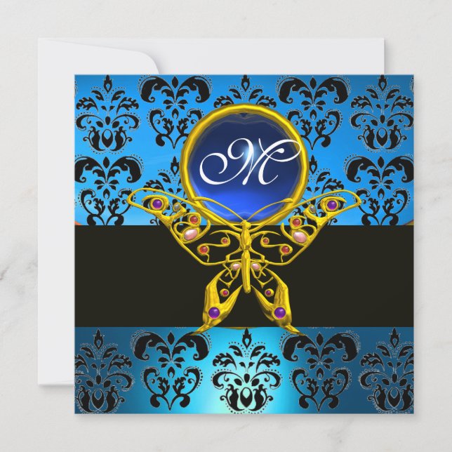 Invitation HYPER PAPILLON MONOGRAMME, damas bleu, saphir (Devant)