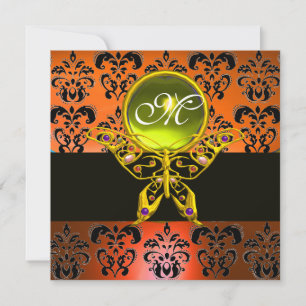 Invitation HYPER PAPILLON MONOGRAMME, damas orange, gemme jau