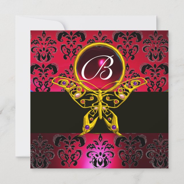 Invitation HYPER PAPILLON MONOGRAMME Damas Rouge Bourgogne Bi (Devant)