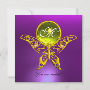Invitation HYPER PAPILLON MONOGRAMME, violet, topaze jaune