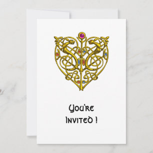 Invitation HYPER VALENTINE/ GOLD CELTIC KNOT COEUR Blanc