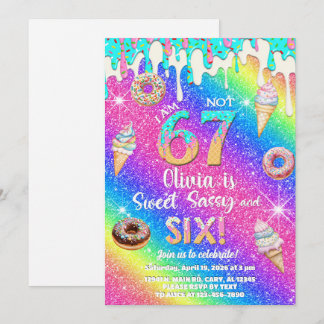 Invitation I am 6 not 7 girl 6th birthday invitation.