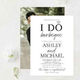 Invitation I DO BBBQ Black & White Photo Couple Douche