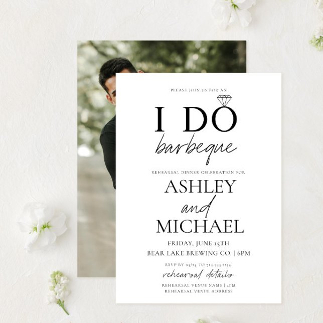 Invitation I DO BBBQ Black & White Script Photo Rehearal (Créateur téléchargé)