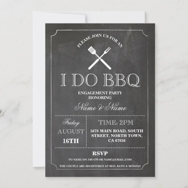 Invitation I DO BBBQ Chalk Rustic Engagement Party (Devant)