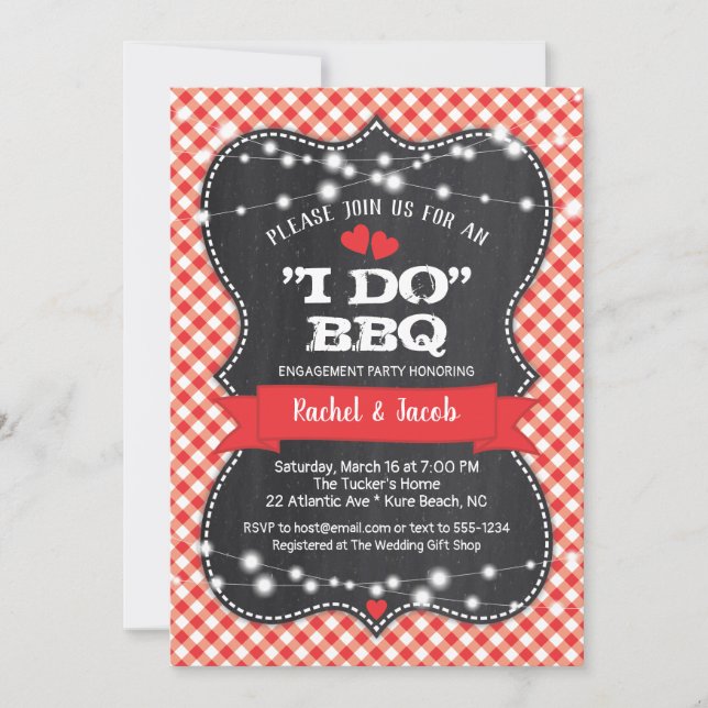 Invitation I DO BBBQ Couples Co-ed Chalkboard Engagement Part (Devant)