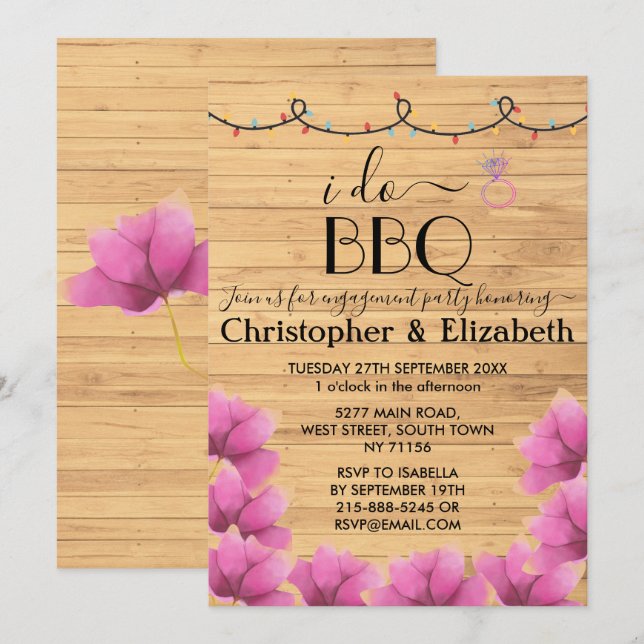 Invitation I DO BBBQ fiançailles lumières à cordes de fête ru (Devant / Derrière)