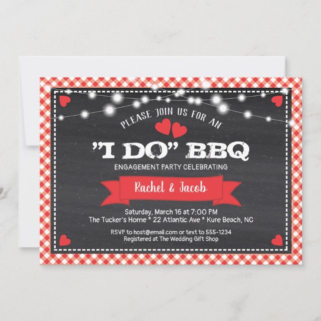Invitation I DO BBBQ String Lights Showparty d'engagement (Devant)