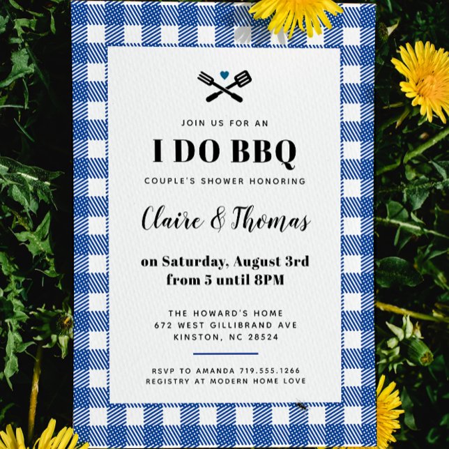 Invitation I Do BBQ à carreaux bleus et blancs (Créateur téléchargé)