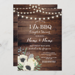Invitation I Do BBQ Couple's Shower White Floral Anemone Wood