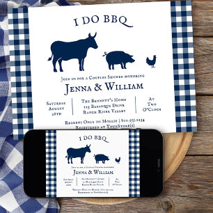 Invitation I Do BBQ Farmhouse Marine Blue Plaid Couples Douch