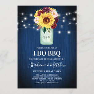 Invitation I Do BBQ Sunflower Mason Jar Bleu Lumières en bois