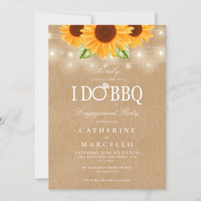 Invitation I Do BBQ Sunflower Rustique Kraft Engagement Party (Devant)
