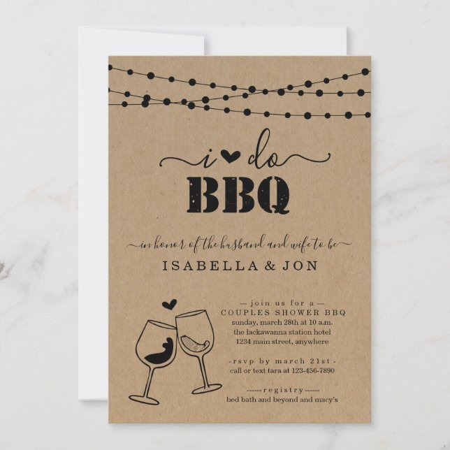 Invitation I Do BBQ Wine Toast Couple's Douche Fiançailles (Devant)