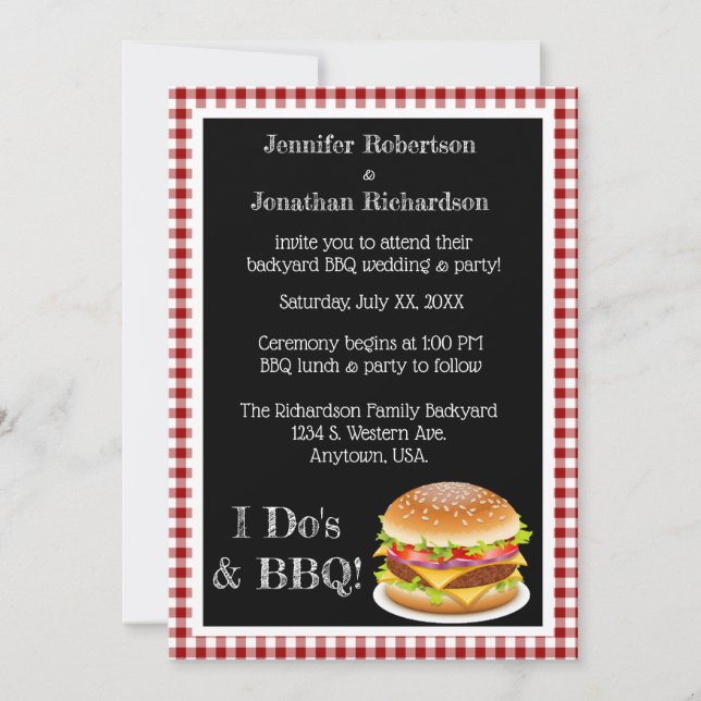 Invitation I Do et BBQ Red En vichy Hamburger Mariage Décontr (Devant)