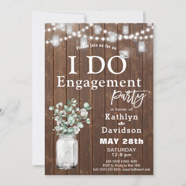 Invitation I DO Eucalyptus Mason Jar Elegant Engagement Party (Devant)