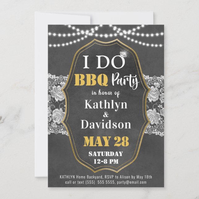 Invitation I DO Fiançailles Photo Elegant Lace Chalkboard BBQ (Devant)