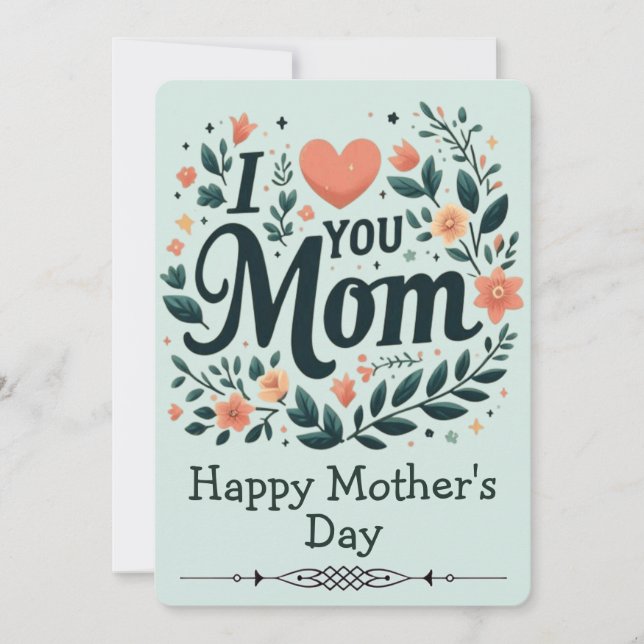 Invitation ​I Love You Mom Floral Wreath - Happy Mother's Day (Devant)